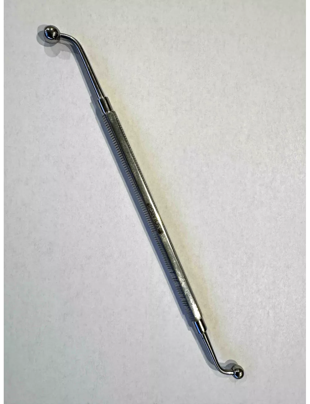 OUTIL INOX DOUBLE COUDE 155 MM AVEC EMBOUT BOULE 6 ET 5 MM