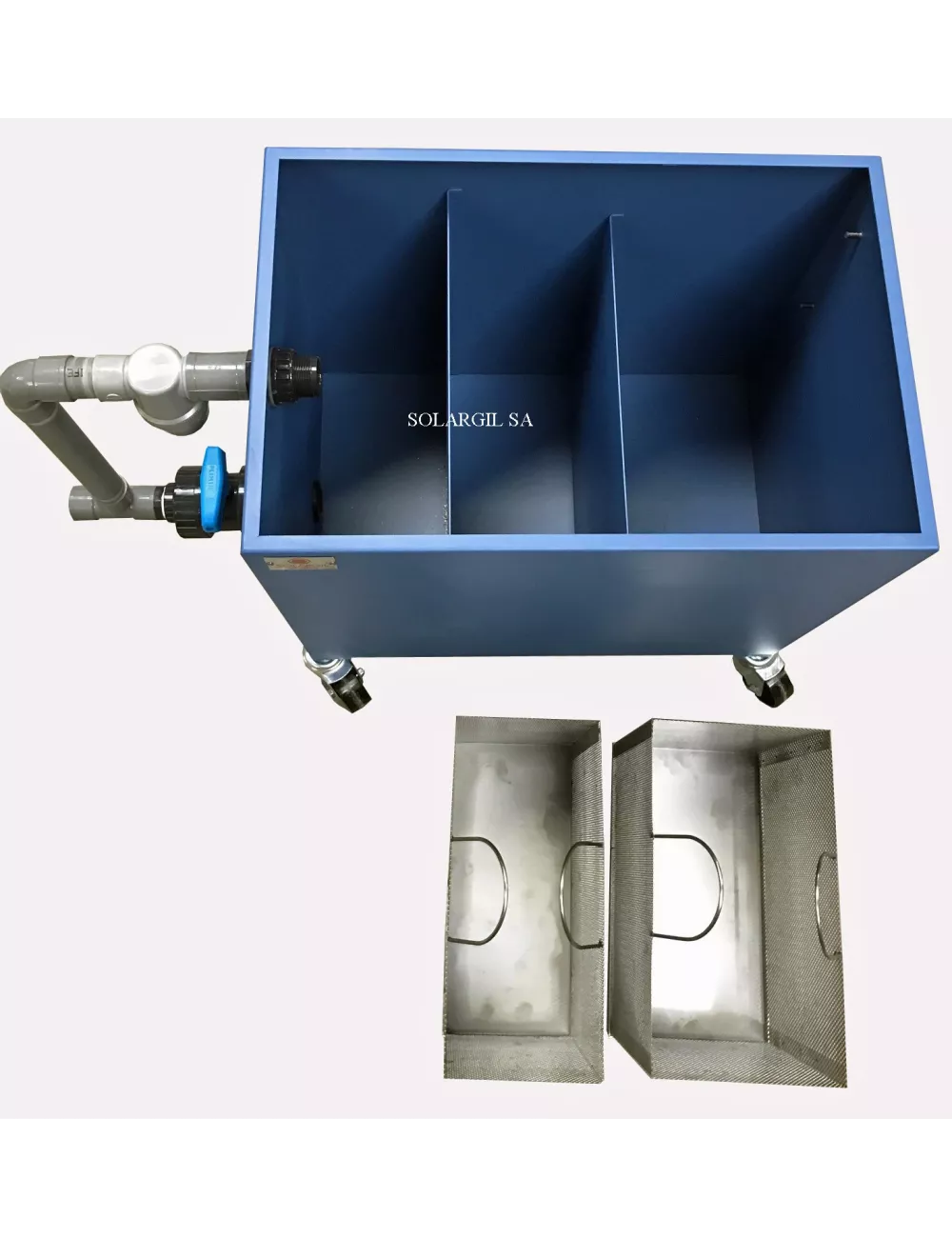 BAC DE DECANTATION 100 LITRES INOX AVEC 2 PANIERS FILTRATION