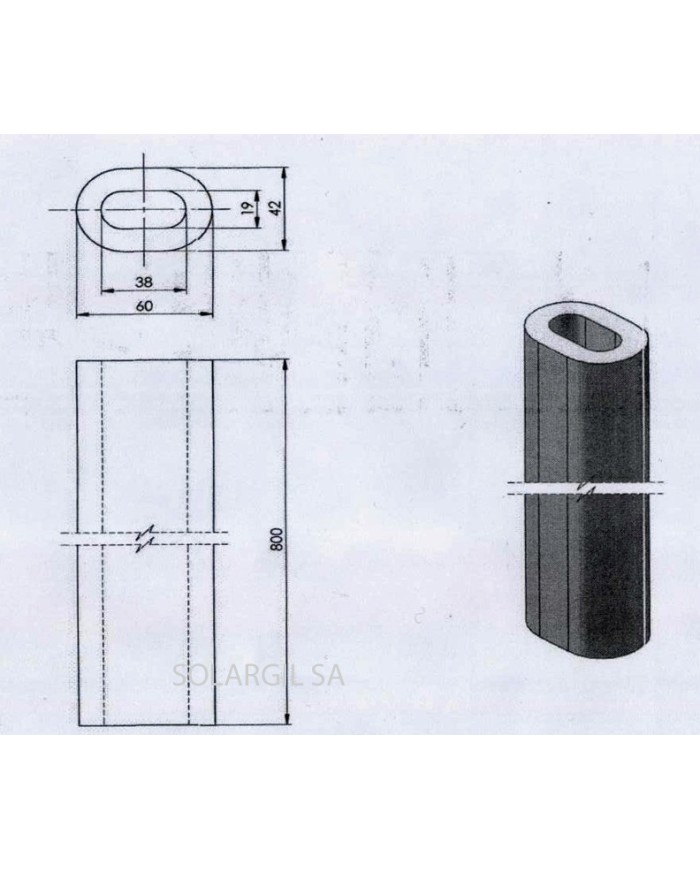 PILIER H 800 mm Diam.60*42 mm OVALE 1350°C