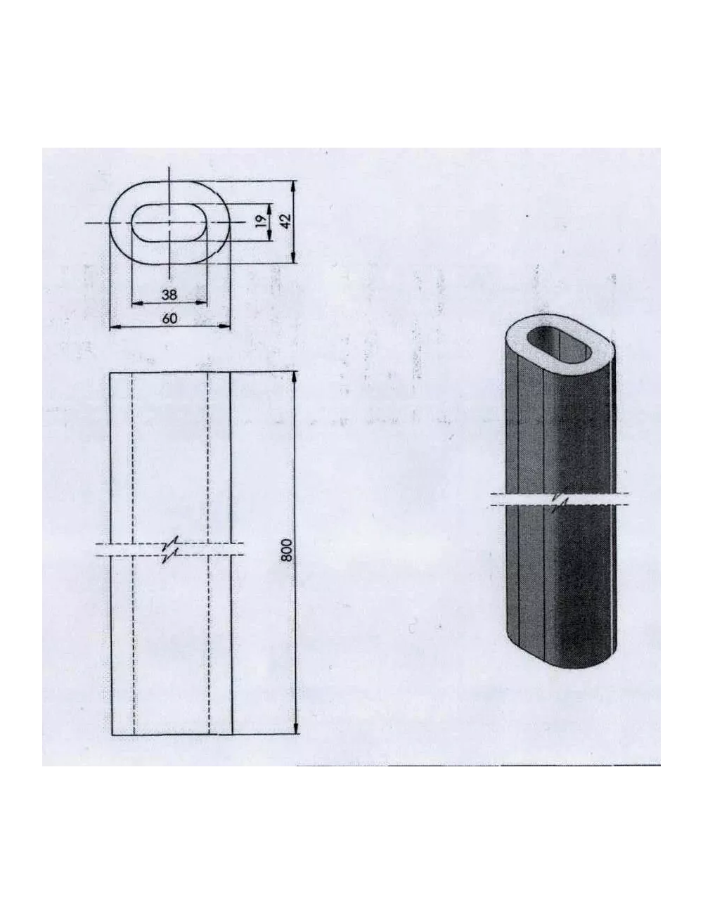 PILIER H 300 mm Diam.60*42 mm OVALE 1350°C
