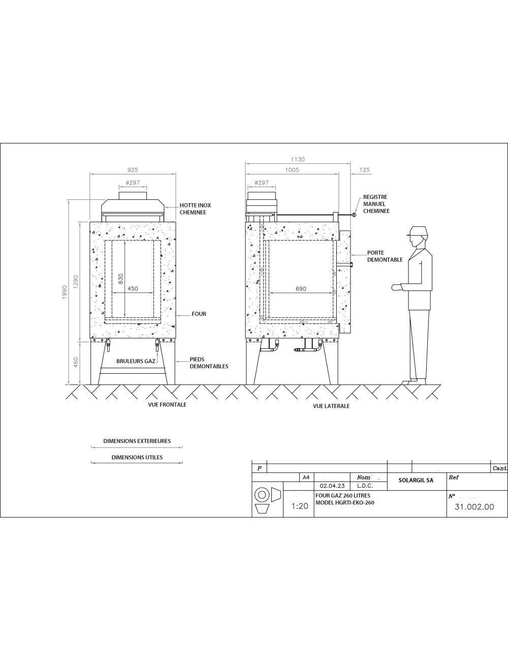 FOUR GAZ HGR-TI-EKO-260 BRIQUES 260 L