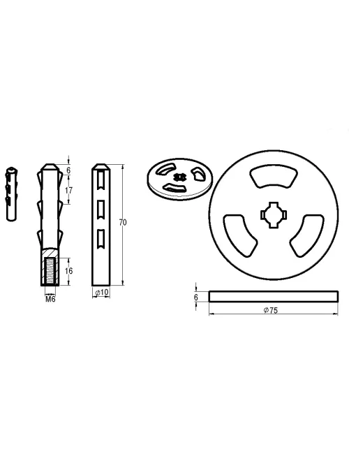 SET RONDELLE Ø 75 MM + AXE ERGOTS L 70 MM POUR TIGE INOX M6