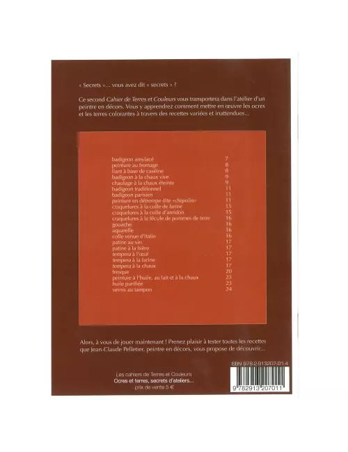 LIVRE OCRES ET TERRES, SECRETS D'ATELIERS
