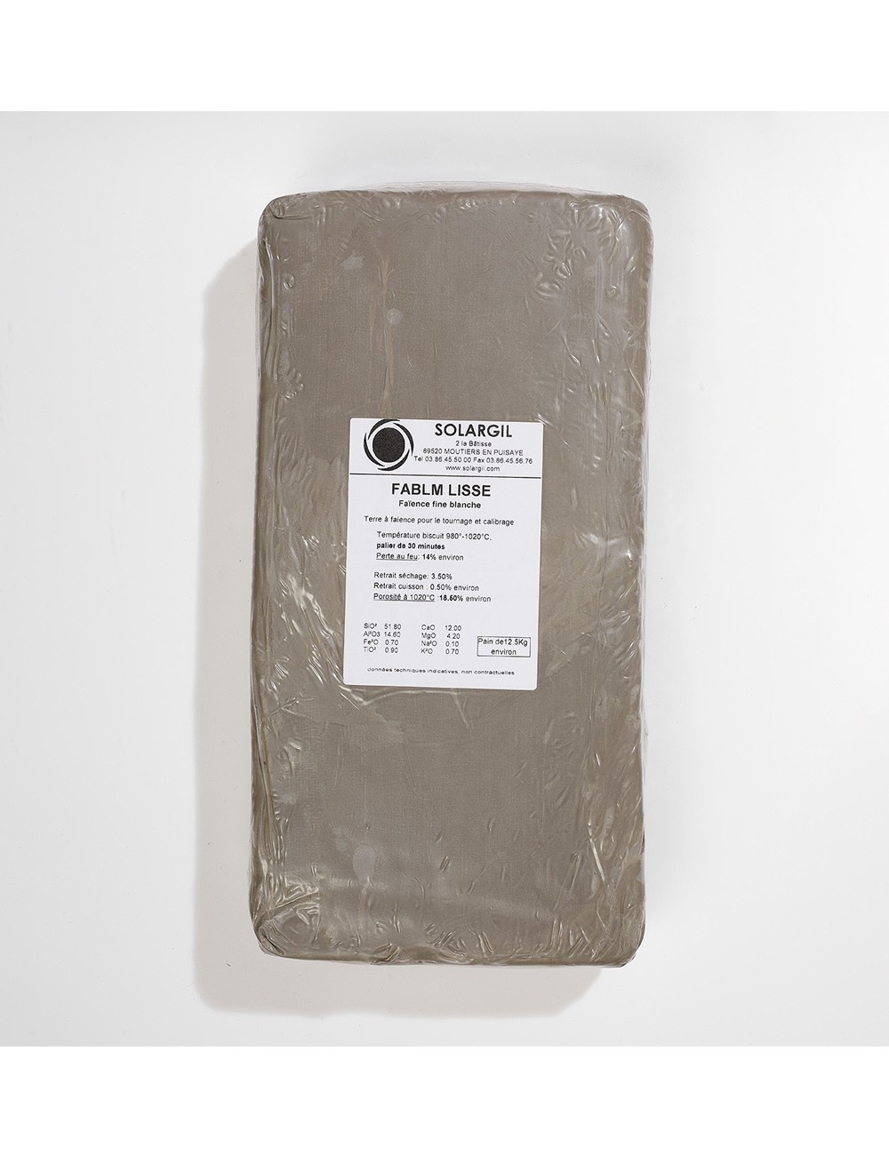 FAÏENCE BLANCHE LISSE - FABLM - 12,5 KG