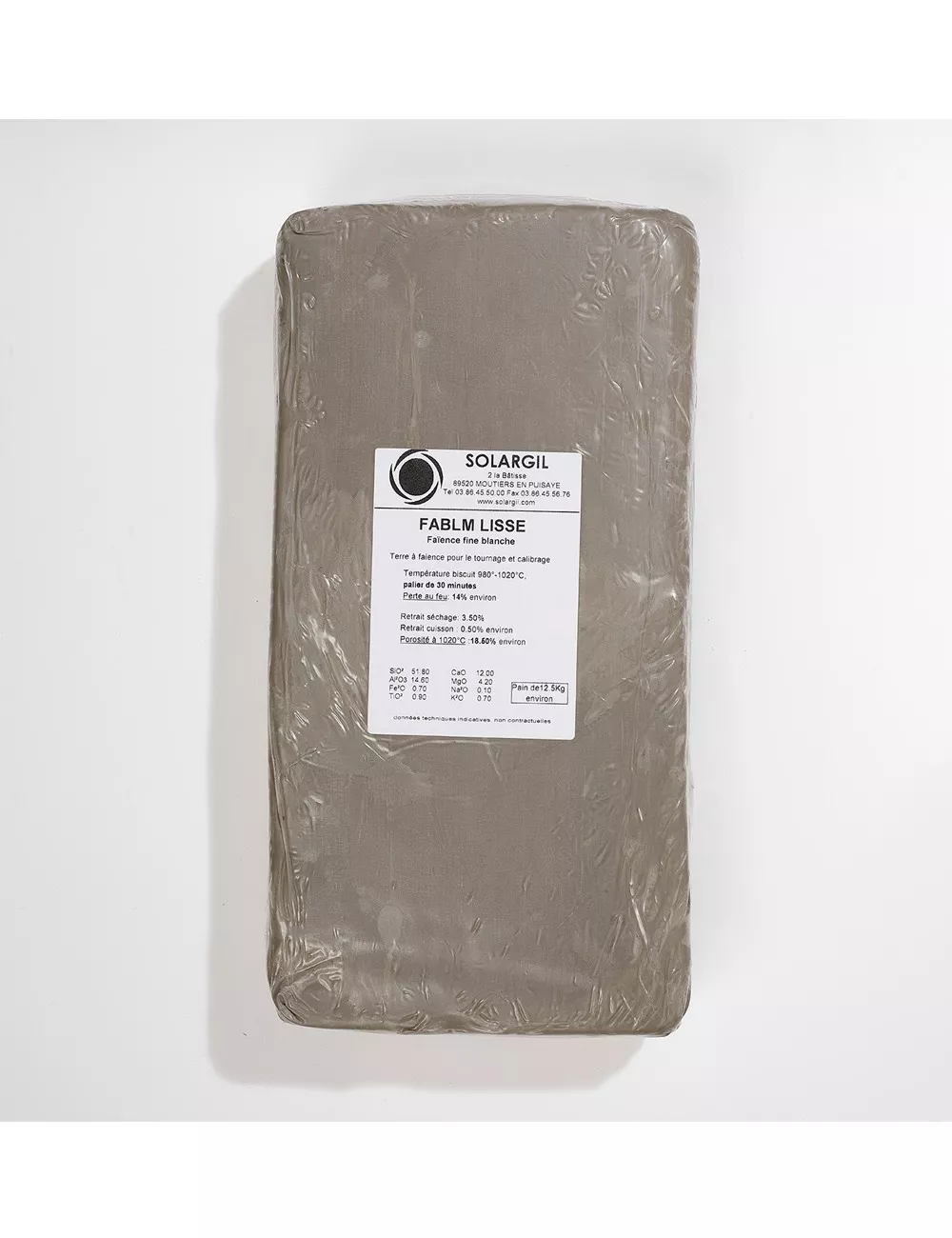 FAÏENCE BLANCHE LISSE - FABLM - 12,5 kg