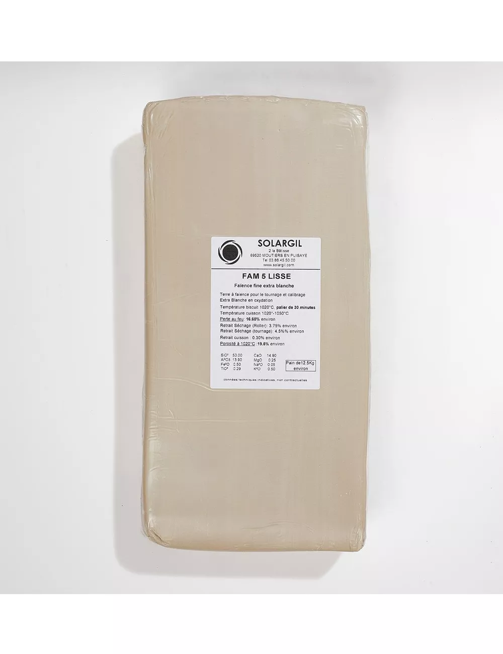 FAÏENCE EXTRA BLANCHE LISSE - FAM5 - 12,5 kg