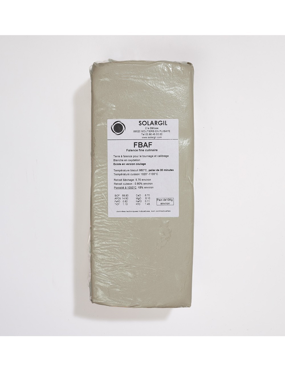FAÏENCE BLANCHE CULINAIRE LISSE - FBAF - 10 KG