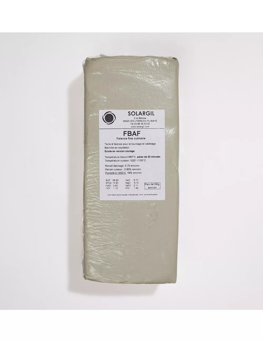 FAÏENCE BLANCHE CULINAIRE LISSE - FBAF - 10 kg