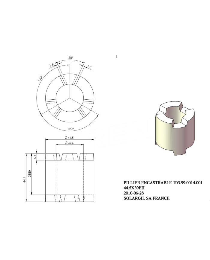 PILIER ENCASTR.H39 mm Diam.43 